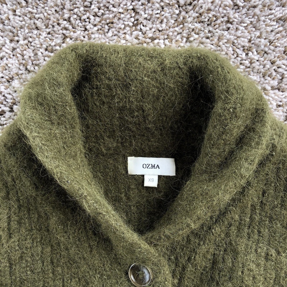 Ozma Of California Cropped Cardigan Sweater Womens XS Olive Green Baby Alpaca - Picture 2 of 10